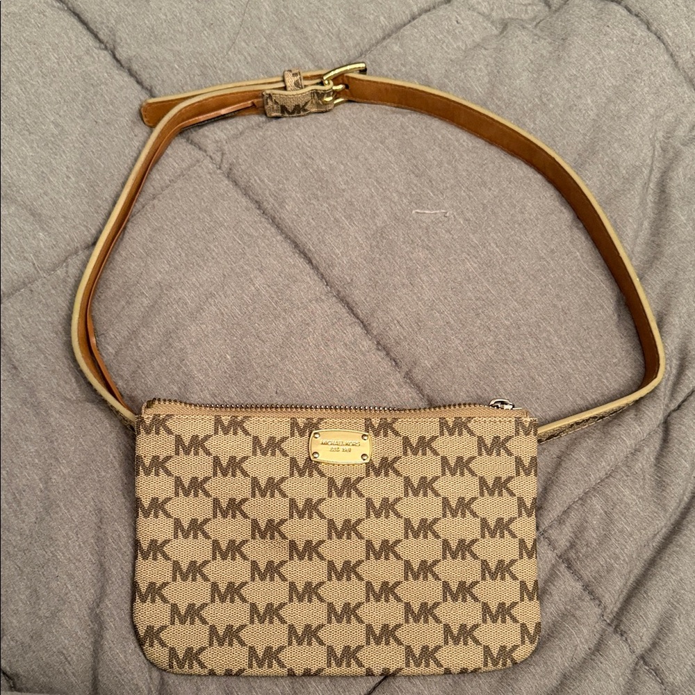 Michael Kors Beige and Dark Brown Logo Belt Bag